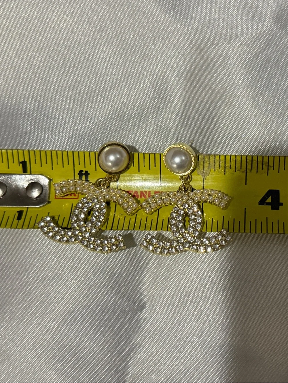 Chanel Gold Pearl & Crystal CC Drop Earrings